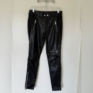 Black Leather Pants with Zipper Details